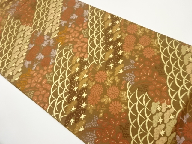 JAPANESE FUKURO OBI / WOVEN AUTUMN FLOWERS